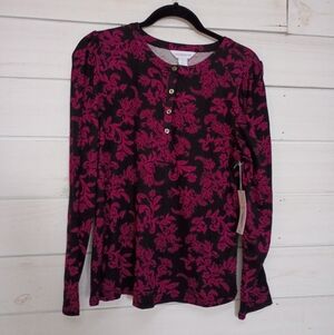 Liz Claiborne Floral Black and Pink Women's Top